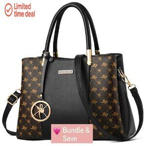 PU Leather Tote Bag with 7 Pockets, Adjustable Strap, 11.8x8.3x5.1 Inches